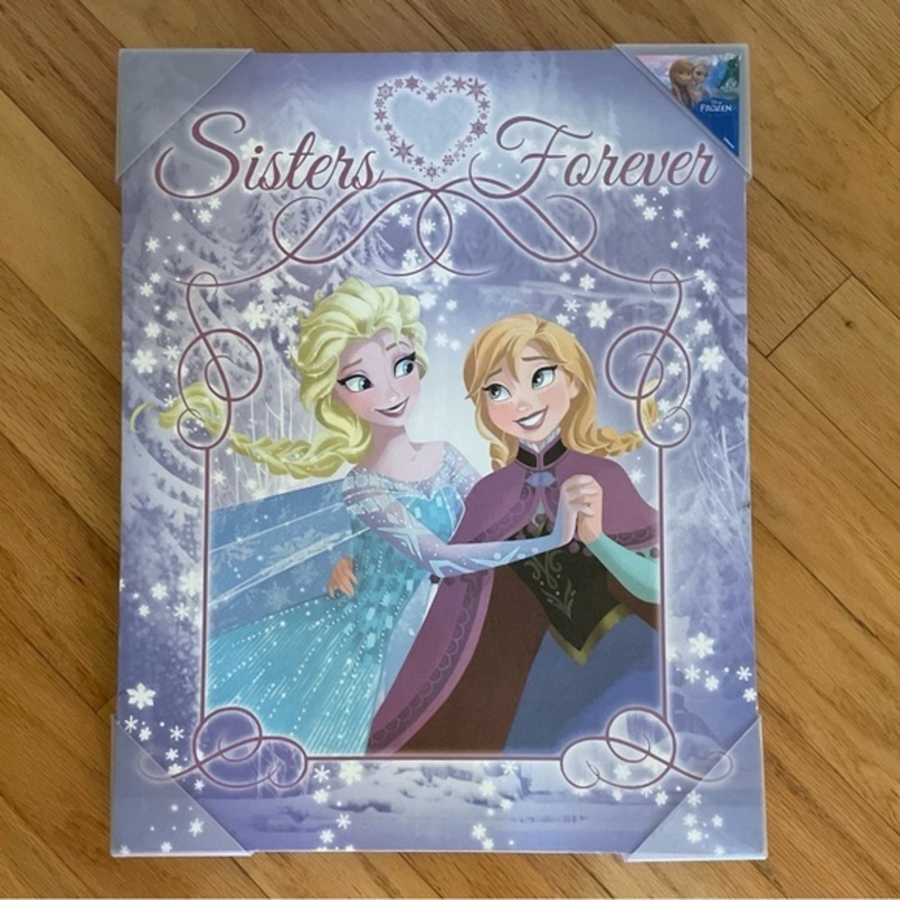 New Frozen Anna Elsa wall Canvas Sisters Forever Purple hanging 15x19